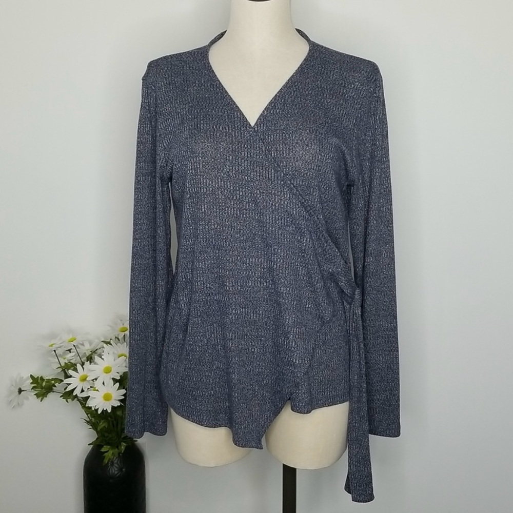 Bobeau Faux Wrap Long Sleeve  Sweater Top XL